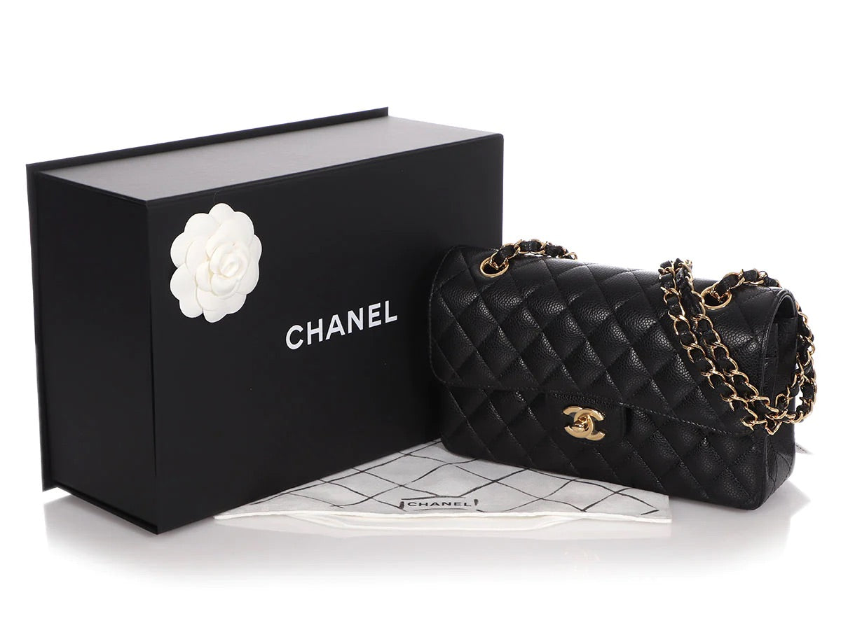 Classic Double Flap Bag Quilted Caviar Small