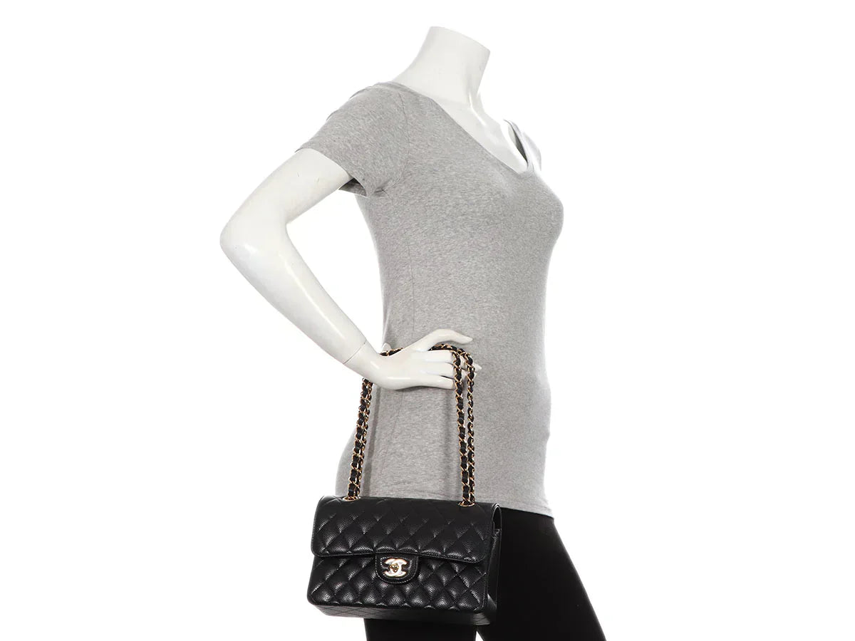 Classic Double Flap Bag Quilted Caviar Small