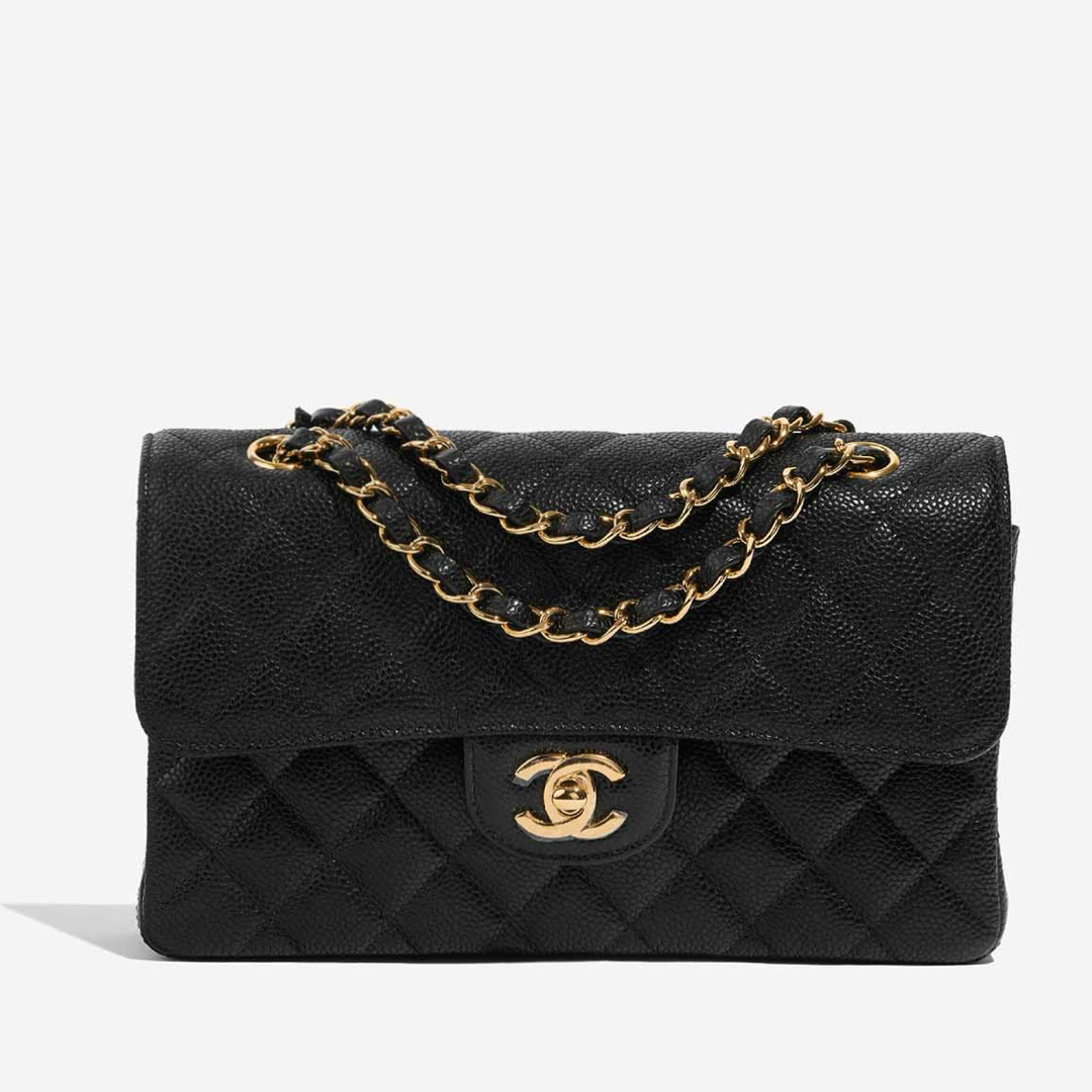 Classic Double Flap Bag Quilted Caviar Small